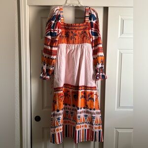 Farm Rio Long Sleeve Midi Printed Dress